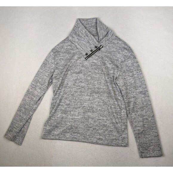 WOMEN'S GRAY LIGHT WEIGHT PULLOVER SWEATER ZIPPER BUTTON DETAIL - SIZE L - Picture 2 of 8
